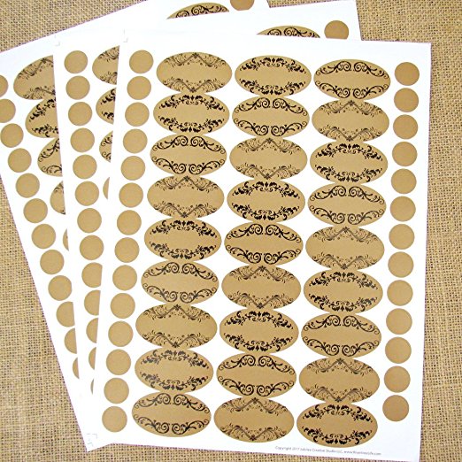 81 Blank Apothecary Oval Poly Weatherproof Kraft Look Essential Oil Bottle Labels with 81 Round Cap Labels By Rivertree Life