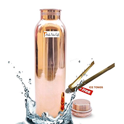 Prisha India Pure Copper Water Bottle High Quality for Ayurvedic Health Benefits