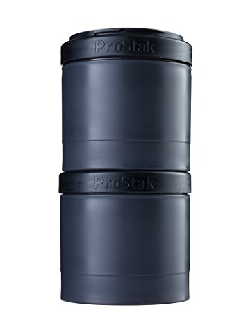 BlenderBottle ProStak Twist n' Lock Storage Jars Expansion 2-Pak with Pill Tray, All Black