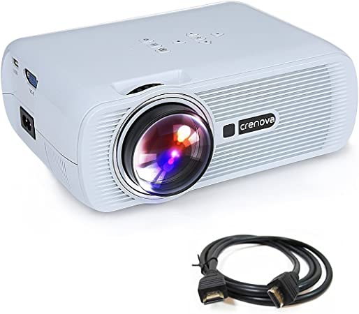 Crenova,Mini Projector XPE460 Full Color Home Video Projector, 130" Portable LED Pico Projector with HDMI for Home Theater Support 1080P HD Game USB SD iPad iPhone Android Smartphone - White