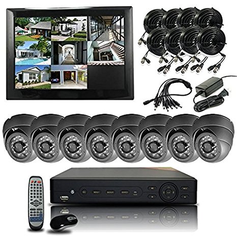HQ-Cam 8-Channel H.264 DVR Economic Model Security Surveillance Camera system with 8 x 700TVL 24IR High Resolution Weatherproof Dome Cameras For CCTV Day and night Home Security 2TB HDD Pre-installed