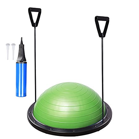 AW 22.8"/58cm Yoga Balance Ball w/ 2 Elastic Strings Fitness Strength Exercise Ball Balance Trainer