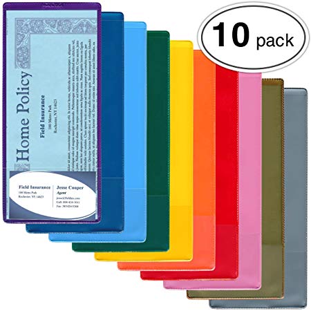 StoreSMART - Plastic Policy Holder with Business Card Pocket - 4" x 9" - Variety 10-Pack - INS30VP