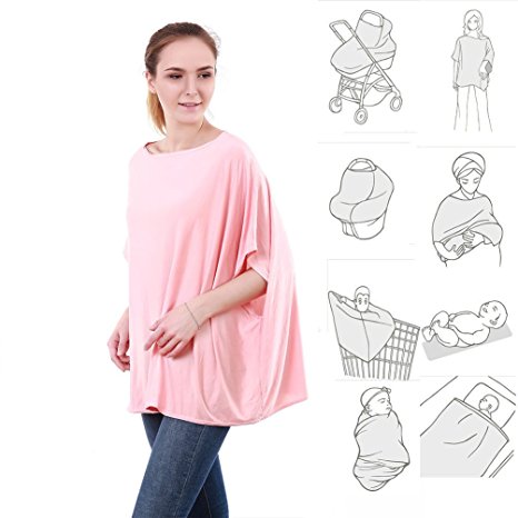 ( 27 patterns ) 360° Full Coverage Multi Use Stretchy Nursing Cover Up For Breastfeeding car seat cover 4 in 1 / Nursing Cover Ups / Nursing Tops / Nursing Cover Poncho Pink Bamboo