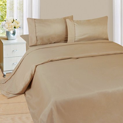 Splendid Collection 600 Thread Count Bedspread 100% Egyptian Cotton Queen Bed Sheet Set Sateen Deep Pocket Premium Quality 4-Piece Bedding Set Solid Taupe