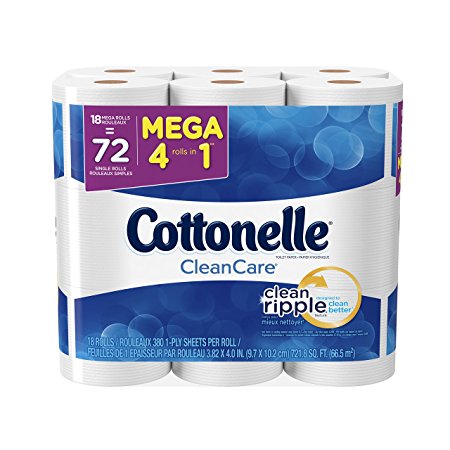 Cottonelle CleanCare Mega Roll Toilet Paper, Bath Tissue, 18 Count (Pack of 2)