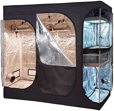 Oppolite 108"x48"x80" 2-in-1 Hydroponic Indoor Grow Tent Room Propagation High Reflective 600D Diamond Mylar Growing Plant w/Metal Corner