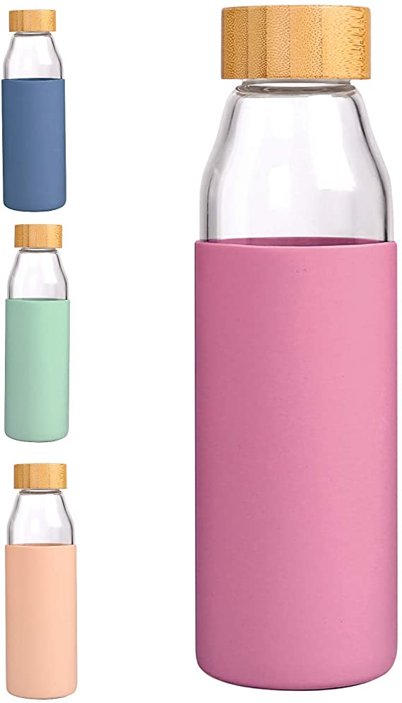 WAVETOPIA 17 Oz Borosilicate Glass Water Bottle with Protective Sleeve