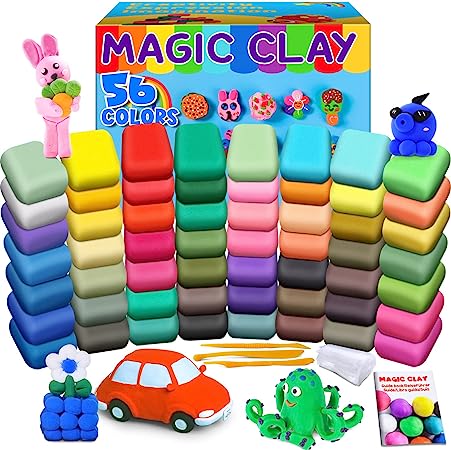 Air Dry Clay 56 Colors, Modeling Clay for Kids, DIY Molding Magic Clay for with Tools, Soft & Ultra Light, Toys Gifts for Age 3 4 5 6 7 8  Years Old Boys Girls Kids
