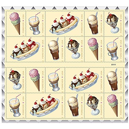 Soda Fountain Favorites USPS Forever First Class Postage Stamp Parties Celebrations Weddings Showers Icecream 1 sheet of 20 Stamps