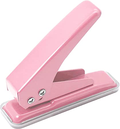Single Handheld 1/4 Inches Hole Puncher, 20 Sheet Punch Capacity Metal Hole Punch with Skid-Resistant Base for Paper, Chipboard, Art Project, Pink