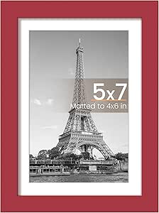 upsimples 5x7 Picture Frame, Display Pictures 4x6 with Mat or 5x7 Without Mat, Wall Hanging Photo Frame, Red, 1 Pack