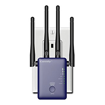 Coredy AC1200 Dual Band Mini WiFi Range Extender Wireless Repeater Wi-Fi Signal Booster with 2 Ethernet Port / Smart LED Indicator (802.11ac 5GHz 867Mbps 300Mbps 2.4GHz Internet Booster)