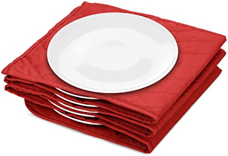 Navaris Electric Plate Warmer - 10 Plate Blanket Heater Pockets for Warming Dinner Plates to 165 Degrees in 10 Minutes - Thin Folding Design - Red