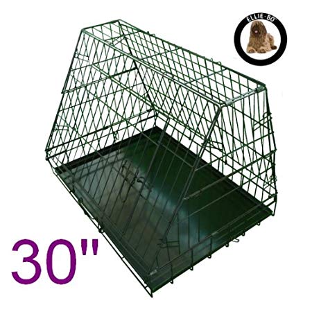 Sloping Puppy Cage Medium 30 inch Black Folding Dog Crate with Non-Chew Metal Tray With Slanted Front For Car by Ellie-Bo
