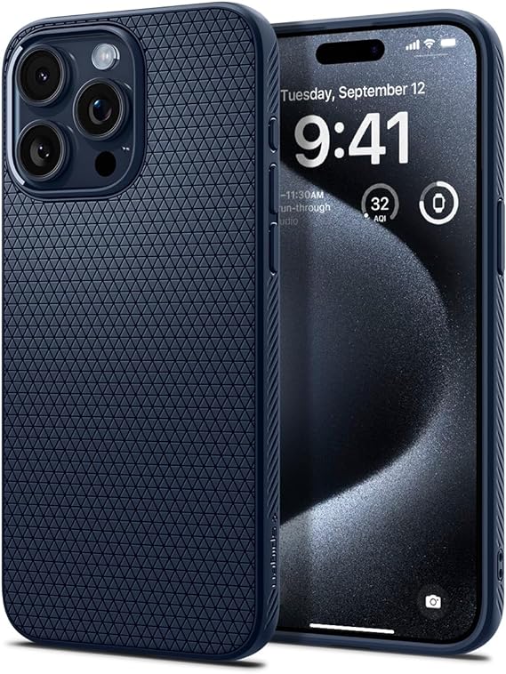 SPIGEN Liquid Air Armor Designed for Apple iPhone 15 Pro Case (2023)[6.1-inch] Air Cushion Form Fitted Slim Lightweight Soft TPU Cover - Navy Blue