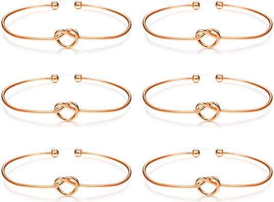 LOLIAS 6 Pcs Love Knot Bangle Bracelets Simple Cuffs Bridesmaid Bracelets for Women Girls Stretch Bracelets