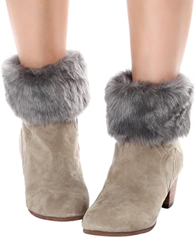 Womens Fur Trim Boot Cuff Top Cover Leg Warmers