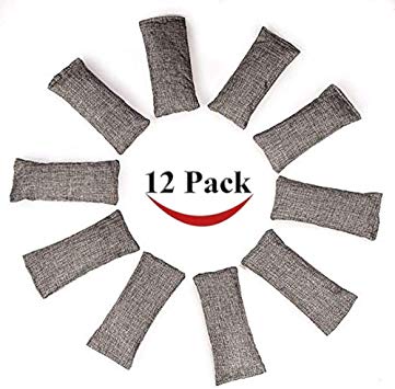 12 Packs Natural Air Purifying Bags , 150g Each Pair Mini Bamboo Charcoal Bags , Natural Activated Bamboo Charcoal Non-Toxic,Shoe Car Deodorizer and Odor Eliminator，Closet and Room Air Purifier