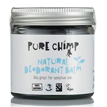 Natural Deodorant Balm 60ml by PureChimp - Recyclable Glass - Activated Charcoal - Vegan - Alcohol & Palm Oil Free For Sensitive Skin (60ml)