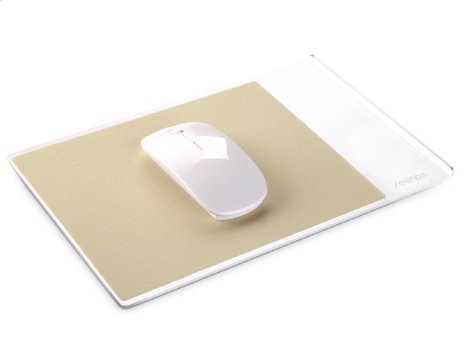 Seenda Highly Stylish Aluminium Mouse Pad with Fast and Accurate Control for Gaming and Working,Non-Slip Rubber Base and Biege PU Leather Surface, Complement each other with MacBook