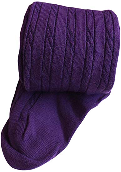 X&F Little Girls' Solid Cable Knit Footed Tights Warm Cotton Stockings