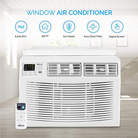 DELLA Window Mounted 8,000 BTU Mini Air Conditioner 115V AC Remote Control (Up to 350 SQ FT) Energy Star, White