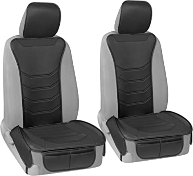 Motor Trend LuxeFit Black Faux Leather Car Seat Covers for Front Seats (2 Pack), Premium Two-Tone Seat Covers for Cars Trucks SUV, Fits 95% of Vehicles, Easy to Install with Built-in Storage Pockets