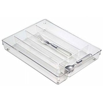 InterDesign Linus Kitchen Drawer Flatware and Cutlery Organizer, Clear