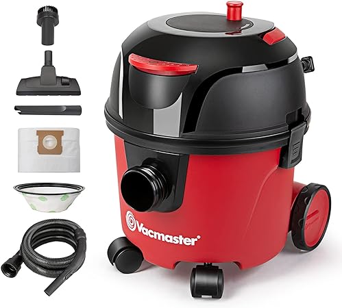 Vacmaster VZA306P 1101 Canister Vacuum 3 Gallon Corded Dry Vacuum Cleaner Residential Commercial Bagged Cord Rewind Carpet & Hard Floor Tool 26ft Long Cord 1-1/4 Inch Hose