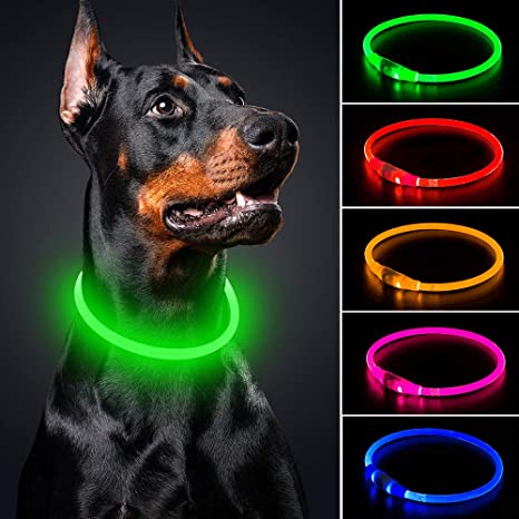 BSEEN LED Dog Collar - Cuttable Water Resistant Glowing Dog Collar Light Up, Rechargeable or Battery Powered Pet Necklace Loop for Dogs