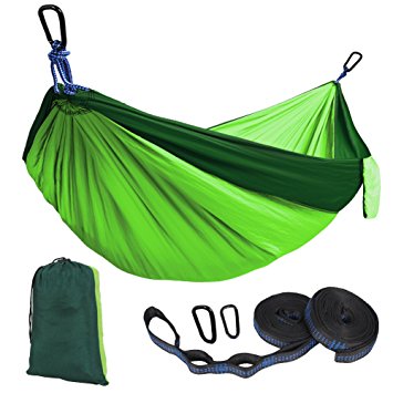 Kootek Double Camping Hammock Portable Indoor Outdoor Tree Hammock with 2 Adjustable Hanging Straps, Lightweight Nylon Parachute Hammocks for Backpacking, Travel, Beach, Backyard, Hiking