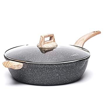 CAROTE Non stick Granite PFOA Free Easy Clean Kadhai Pot with Lid (Black, 32cm, 6.1L)