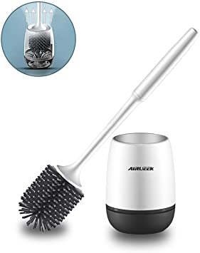 Toilet Brush with Holder Set, Silicone Toilet Bowl Brush for Bathroom Cleaning Toilet Bowl Brush Set Cleaner for Bath Storage and Organization (Black)