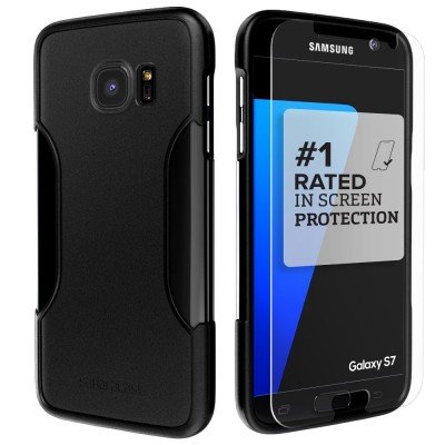 Samsung Galaxy S7 Case, Black SaharaCase [Bonus Tempered Glass Screen Protector] Rugged Shock-Absorption TPU Rubber Bumper [Premium Finish] Hard Plastic Frame "Slim Design" (Black)