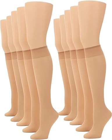 No Nonsense womens Sheer Knee High Trouser Sock, Sheer Toe, 10-pair Value Pack