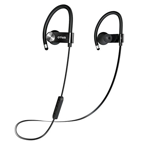 Otium Wireless Sport Bluetooth Headphones - Hd Beats Stereo Sound - Upgraded Metal Version - Sweatproof Stable Fit In Ear Workout Earbuds - Noise Cancelling Earphones with Remote and Microphone