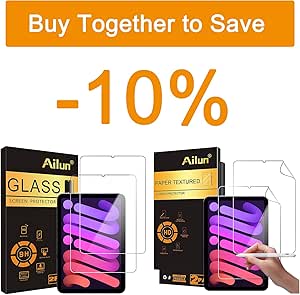 Ailun for iPad Mini 6[8.3 Inch] Screen Protector 2Pack and Paper Textured Screen Protector for iPad Mini 6[8.3 inch] [2021 Release] 2Pack