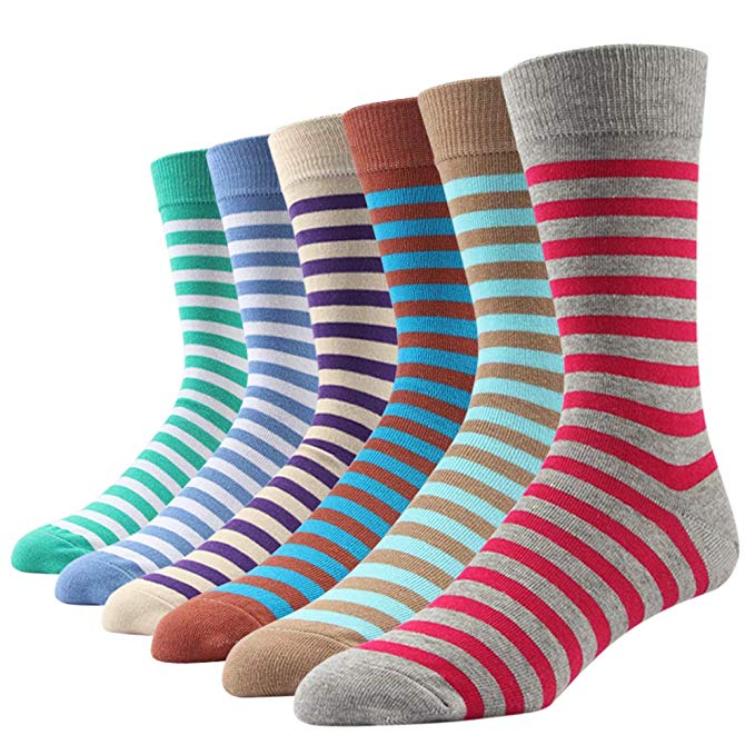 Gift Box 6-Pack Men's Dress Socks Striped Patterned Big & Tall Multi Color Cute Style