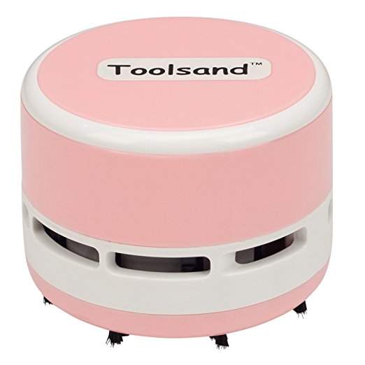 Mini Desktop Portable Handheld Cordless Tabletop Crumb Sweeper Vacuum Cleaner Battery Operated (Pink/White)