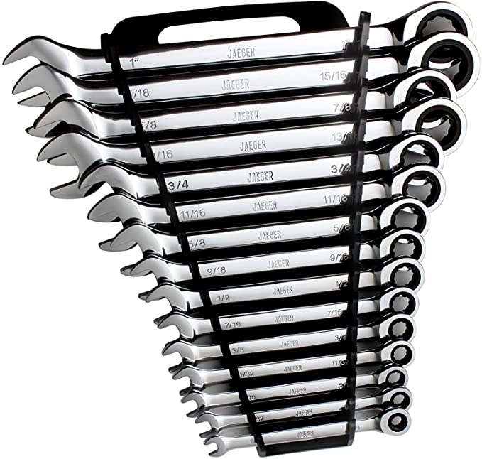 15pc Inch TIGHTSPOT Ratcheting Wrenches MASTER SET - Our LARGEST SAE/INCH SET With Wrench Rack Organizer - Our standard in safety for combination wrench sets from gear to tip