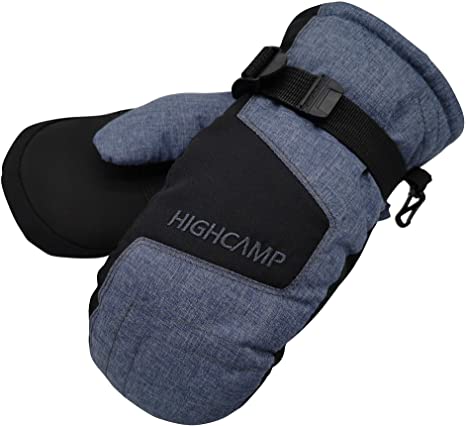 HIGHCAMP Kids One-Pull Easy on Self-Help Winter Snow Mitten Gloves Waterproof