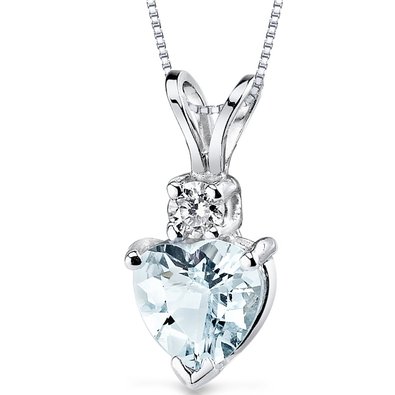 14 Karat White Gold Heart Shape 075 Carats Aquamarine Diamond Pendant