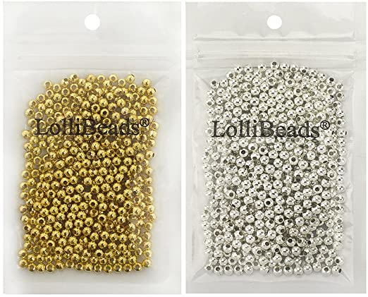 LolliBeads (R) Gold and Silver Plated Smooth Round Metal Beads Mixed Color 4 mm 600/600 Total 1200 Pcs