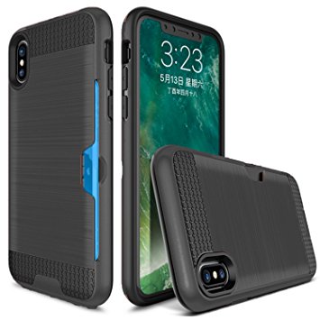 iPhone 8 Case,Berry Accessory Dual Layer Hard Silicone Rubber Hybrid Defender Armor Card Slot Holder [Slim Fit] Full Body Protective Cover for iPhone 8 - Black