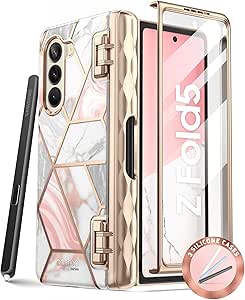 i-Blason Cosmo for Samsung Galaxy Z Fold 5 Case with Pen Holder, [Built-in Screen Protector] [Hinge Protection] [3 Silicone Pen Covers] Stylish Full-Body Protective Z Fold 5 Case (Marble)