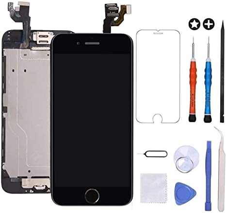 GULEEK for iPhone 6 Screen Replacement Black Touch Display LCD Digitizer Full Assembly with Front Camera,Proximity Sensor,Ear Speaker and Home Button Including Repair Tool and Screen Protector