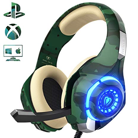 Gaming Headset for PC PS4, Beexcellent Stereo Deep Bass Surround Sound Gaming Headphones with Microphone Noise Isolation Volume Control LED Lights for Laptops Mac Smartphone (green)