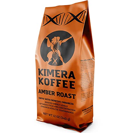 Kimera Koffee Amber Roast - Organic Ground Honey Processed Coffee Infused with Essential Brain Vitamins (12oz) Boost Energy Levels, Brain Function, Memory, Focus, and Athletic Performance