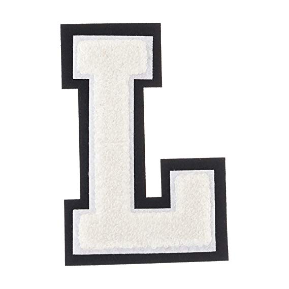 L - White on Black - 4 1/2 Inch Heat Seal/Sew On Chenille Varsity Letter